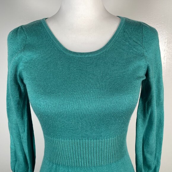 Divided Green Scoop Neck Tight Knit Fit and Flare Mini Sweater Dress 4 - Picture 3 of 13